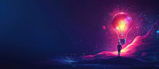 Poster - Man Gazing Up at a Glowing Lightbulb in a Starry Night Sky