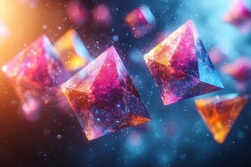 Poster - Multicolored Crystal Prisms Floating in a Dusty Atmosphere
