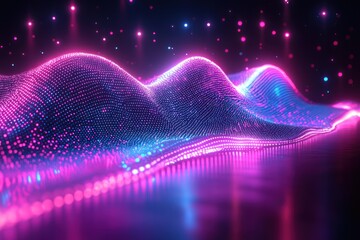 Poster - Abstract Digital Landscape with Neon Pink and Blue Lights