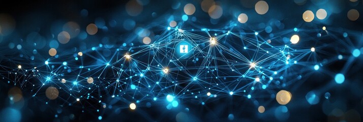 Poster - Abstract Blue Network with a Glowing Lock Icon