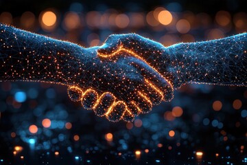 Aufkleber - Digital Handshake with Glowing Network Lines