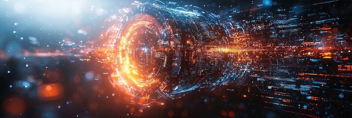 Aufkleber - Abstract Digital Sphere with Glowing Circuitry and Bokeh Lights