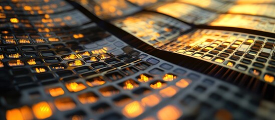 Poster - Abstract Grid with Warm Orange Lights and Blurry Background