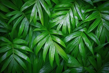Aufkleber - Lush Green Palm Fronds with Raindrops