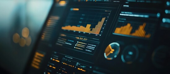 Aufkleber - Close-up of a computer screen displaying financial data, graphs, and charts.