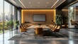 © AbdulRahmanUzair - Modern Conference Room with Large Table and Stylish Chairs Overlooking Cityscape, Ideal for Corporate Meetings and Professional Gatherings