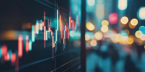 Aufkleber - Stock Market Data Display with City Lights in the Background