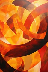 Aufkleber - Abstract painting with red, orange and yellow curved shapes on a white background.