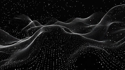 Fototapete - Abstract background of white particles forming waves on a black background.
