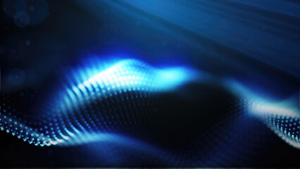 Wall Mural - A mesmerizing display of blue glowing particle waves, representing abstract energy flows against a dark background