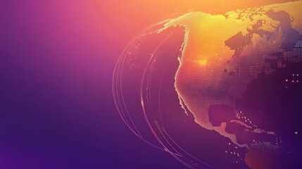 Poster - Abstract globe with glowing lines and purple background.
