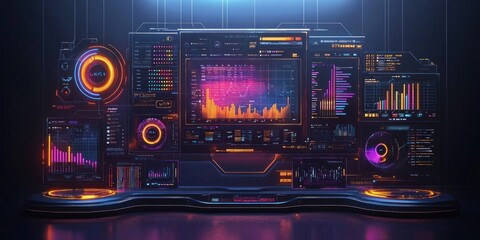 Leinwandbilder - Futuristic Interface with Colorful Data Visualizations