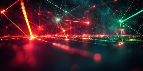 Leinwandbilder - Abstract Red and Green Laser Light Show with Glowing Particles