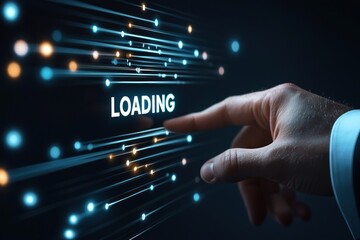 Fototapete - Hand Interacting with a Loading Screen with Digital Lines and Lights