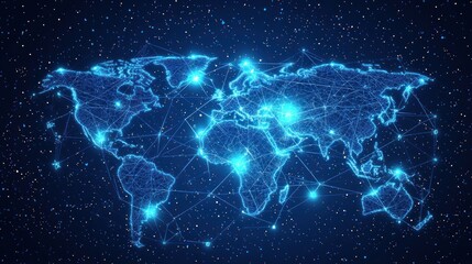 Aufkleber - A World Map Illustrated with a Network of Interconnected Lines and Dots