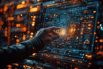 Aufkleber - Hand Interacting with a Futuristic Digital Interface