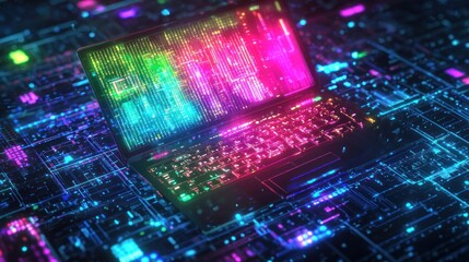 Poster - Laptop with Glowing Keyboard and Screen Displaying Code