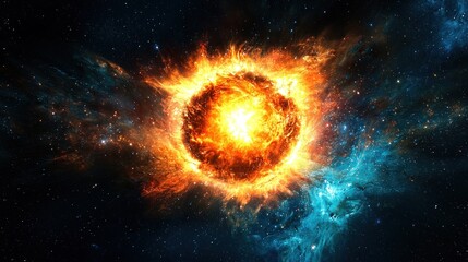 Poster - A Fiery Stellar Explosion in a Starry Night Sky