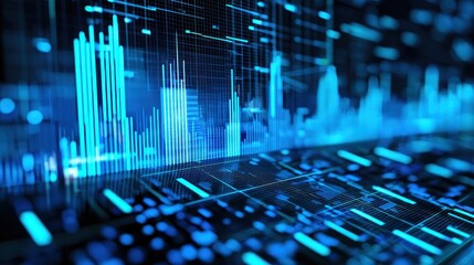 Fototapete - Abstract Digital Data Visualization with Blue Lines and Grids