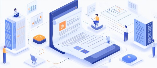 Aufkleber - Isometric Illustration of People Working with Documents and Servers in a Digital Environment
