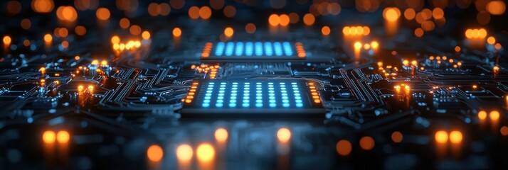 Aufkleber - Illuminated Circuit Board with Blue and Orange Lights