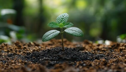 Leinwandbilder - A Single Green Sprout Emerging from Dark Soil