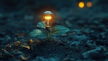 Poster - A Light Bulb Growing as a Plant in the Ground