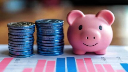 Aufkleber - Piggy Bank, Coins, and a Chart Representing Financial Growth