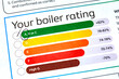 © Christian - Customer household boiler rating on a service inspection document. Cost of living energy efficiency concept
