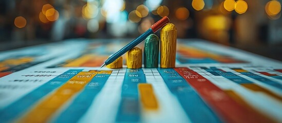 Aufkleber - A Pencil Pointing Upwards on a Bar Graph with a Blurred Background