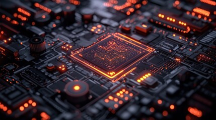 Poster - Close-up of a glowing computer chip circuit board