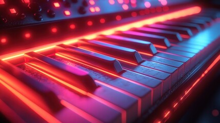 Aufkleber - Close-up of a Piano Keyboard Illuminated by Neon Lights