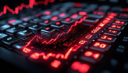 Aufkleber - Red Stock Market Graph Displayed on a Black Keyboard