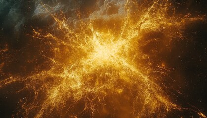 Poster - A Golden Nebula with Intricate, Branching Structures