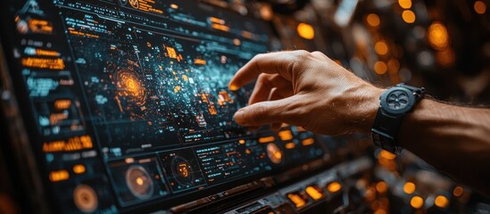 Leinwandbilder - Hand Interacting with a Futuristic Interface