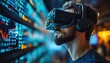 © upnowgraphics - Man with VR Headset Experiencing Digital Data Visualization