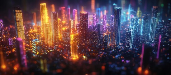 Fototapete - A Nocturnal Cityscape Illuminated by Vibrant Lights