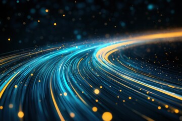 Poster - Abstract blue and yellow glowing lines with bokeh effect