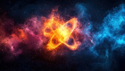 Poster - A fiery cosmic nebula with swirling gas and stars