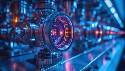 Aufkleber - Close-up of a Complex Industrial Machine with Illuminated Gauge