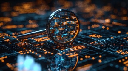Aufkleber - A Magnifying Glass Reveals Digital Code on a Circuit Board