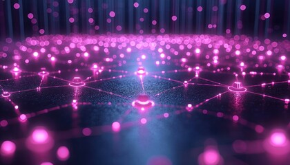 Aufkleber - Abstract Network of Pink Glowing Lights and Lines