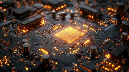 Poster - Glowing Processor Chip on Circuit Board