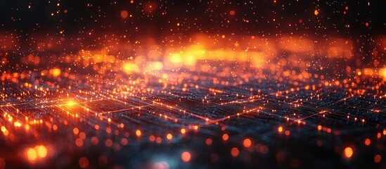 Aufkleber - Abstract Dark Background with Glowing Orange Lights and a Network of Lines