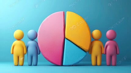 Poster - Four Cartoon Figures Standing Next to a Pie Chart