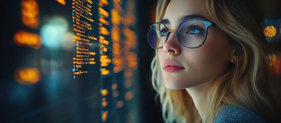 Poster - Woman in Glasses Looking at Code on a Screen