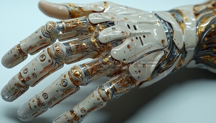 Aufkleber - A Close-Up of a Metallic Robot Hand with Visible Internal Mechanisms