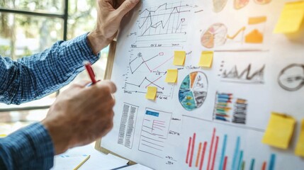 Poster - A Man Analyzing Charts and Graphs on a Whiteboard with Sticky Notes