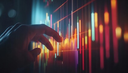 Poster - A Hand Interacting with a Screen Displaying Colorful Vertical Bars and Lines