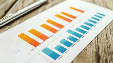 Aufkleber - Bar Graph Data Analysis with a Pen on a Wooden Table